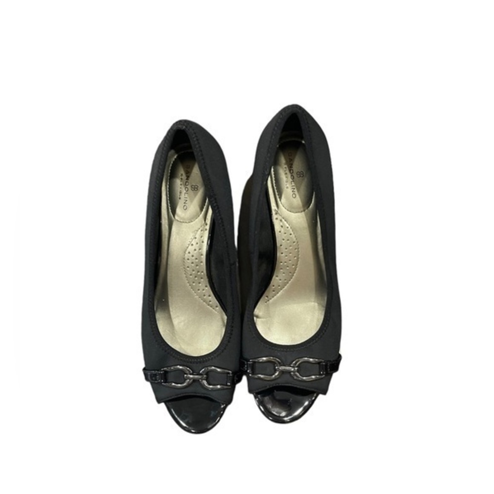 Bandolino Black Nola Peep Toe Buckle Wedge Size 8.5M